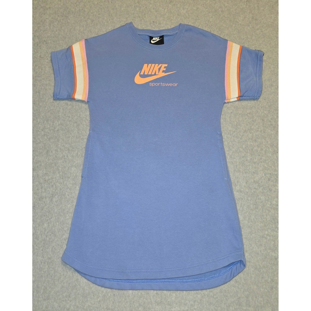 Y2K Nike Sportswear T-Shirt Dress Kids Size S Blue Orange Stripes Logo Casual